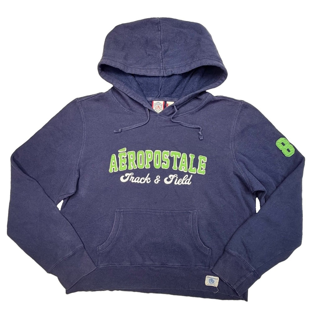 Aeropostale Athletics Hoodie XL Navy Green Track & Field Y2K Style Boxy